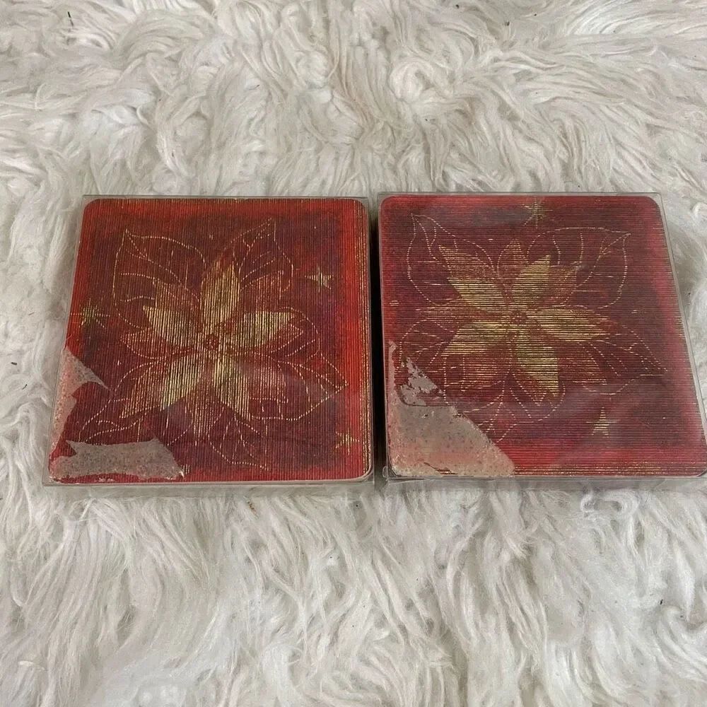 Vintage Holiday Christmas Poinsettias 2 Sets of 4 Cork Coasters New Old Stock